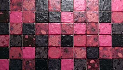 Checkerboard Pattern Of Pink And Black Tiles