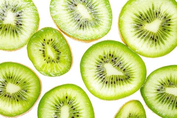Fototapeta premium Watercolor Kiwi Fruit Illustration on White Background, Fresh and Juicy Slice of Healthy and Sweet Tropical Snack