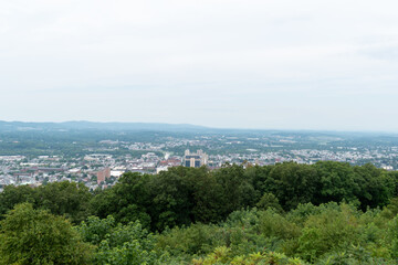 A scenic overview of Reading, Pennsylvania from atop the Pagoda Mountain.