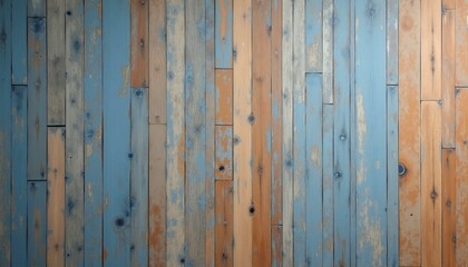 Rustic Wooden Plank Wall In Blue, Orange, And Gray