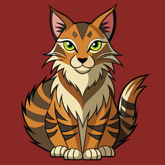 a cat that has yellow eyes and a red background