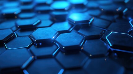 Obraz premium Abstract blue cube hexagonal pattern with glowing lines
