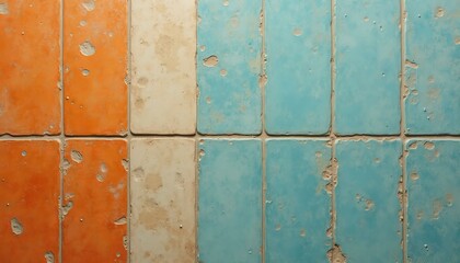 Textured Wall With Vertical Tiles In Orange, Beige, And Blue