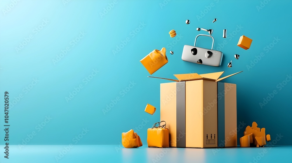 Aufkleber Nested unboxing experience with a smaller parcel box contained within a larger cardboard box creating a layered and visually intriguing package design