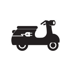 Electric motorcycle with plug pictogram icon symbol design