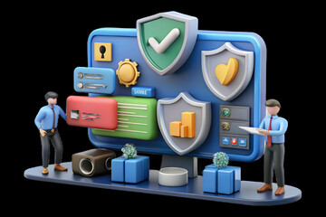 Environment Shot Cybersecurity Analysts Monitoring Secure Systems Digital Interfaces Real-Time Threat Detection System Protection Ample Copy Space Photo Stock Concept