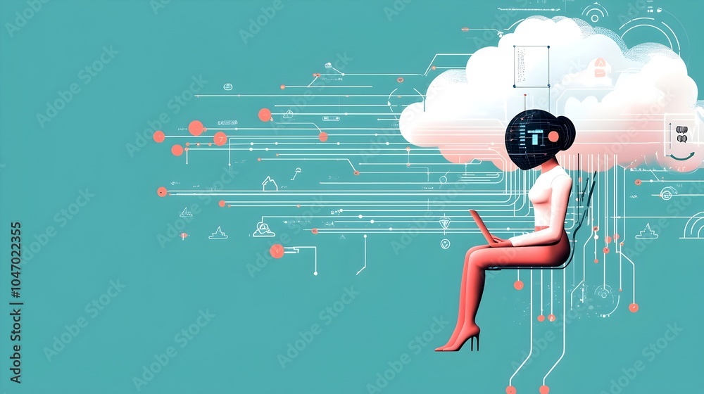 Fototapete Portrait of a European data engineer working with cloud computing systems surrounded by digital devices and technology in a modern office environment  Depicting data analysis programming