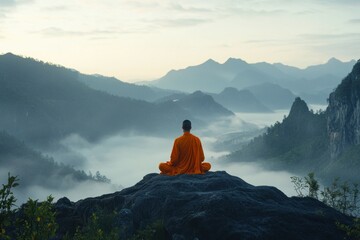 Fototapeta premium Serene Meditation in Majestic Mountain Landscape