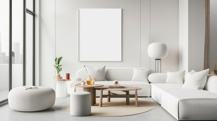 A high-tech minimalist showcase featuring a white canvas backdrop, Futuristic furniture arrangement in a smart home environment, Futuristic minimalism style
