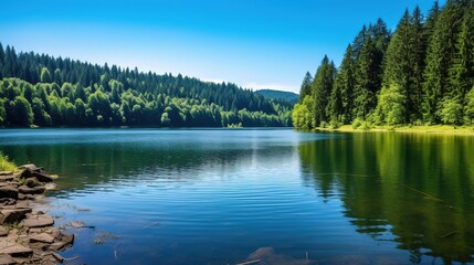 Obraz premium Nature's magnificent, beautiful and tranquil river illustrations,generated with AI.