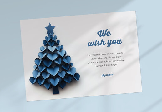 Christmas Card With Tree Made Of Paper Hearts, Generative ai