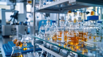 Naklejka premium Laboratory Glassware with Yellow Liquid