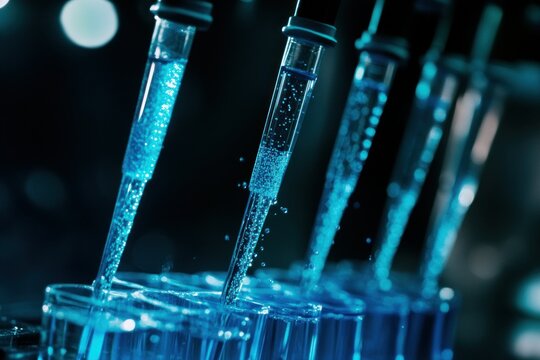 Blue Liquid in Pipettes and Test Tubes