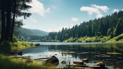 Naklejka premium Nature's magnificent, beautiful and tranquil river illustrations,generated with AI.