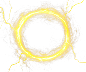 Glowing Yellow Plasma Circle Overlay with Lightning isolated on transparent background. PNG file, cut out