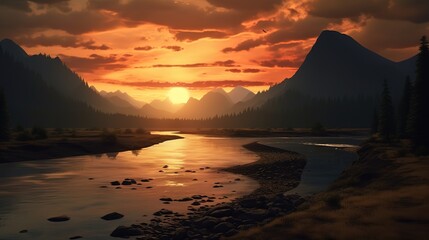 Fototapeta premium Nature's magnificent, beautiful and tranquil river illustrations,generated with AI.