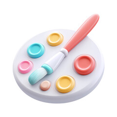 3d palette with paintbrush icon isolated on transparent background. PNG file, cut out