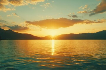 Fototapeta premium Serene Sunset Over Calm Water Landscape