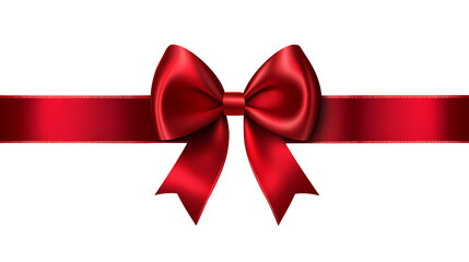 Red Satin Ribbon Bow for Wedding Invitation isolated on transparent background. PNG file, cut out