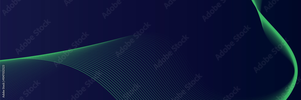 Wall mural abstract glowing wave lines on dark blue background. dynamic wave pattern. modern flowing wavy lines
