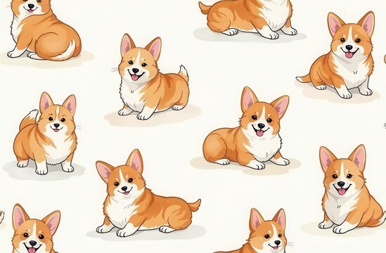 Seamless pattern with cute corgi dogs.