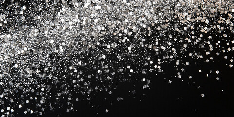 Black background with silver sparkles resembling confetti