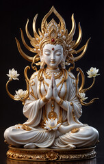 Fototapeta premium Golden Buddha Statue with Hands in Prayer Pose 