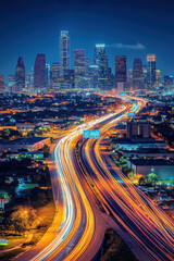 Obraz premium City skyline at night with light trails