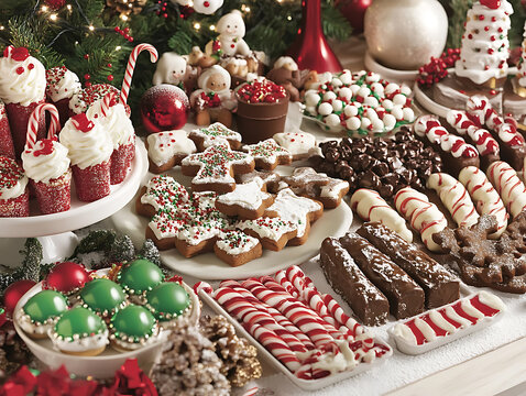 Christmas cakes holiday desserts and chocolate on a festive plate