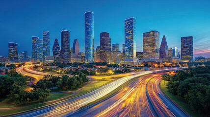 High-rise buildings and traffic lights at night
