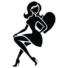 Charming female silhouette in a playful dating pose  