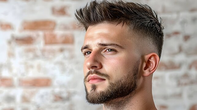 Closeup of a bold and modern undercut hairstyle design meticulously carved into the side of the scalp showcasing a sharp and geometric pattern against a minimalist background