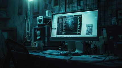 Fototapeta premium Computer Workstation in a Dark Room