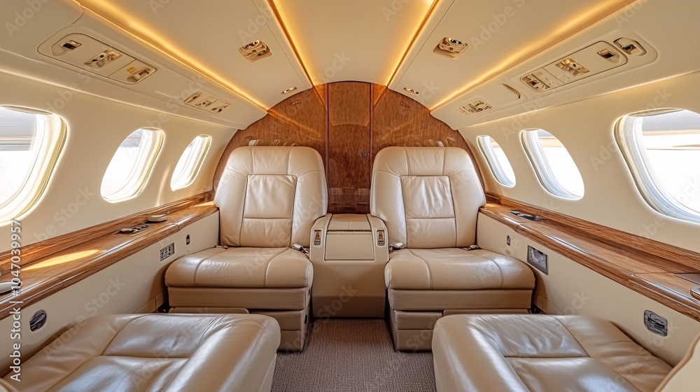 Poster senior executive enjoying a private jet experience with luxurious seating and gourmet refreshments d