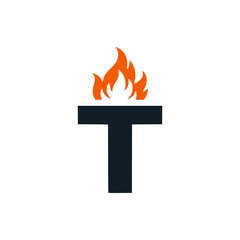 letter T with fire logo vector illustration template design