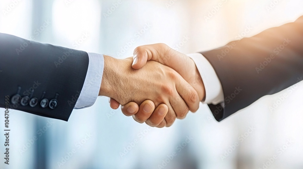 Aufkleber senior executive shaking hands with business partners in a well-lit office space emphasizing profess