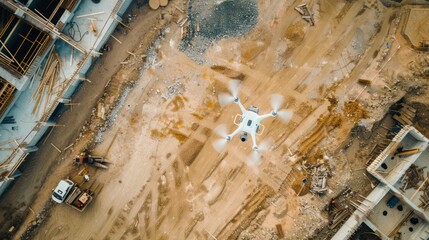 Drone Flying Over Construction Site