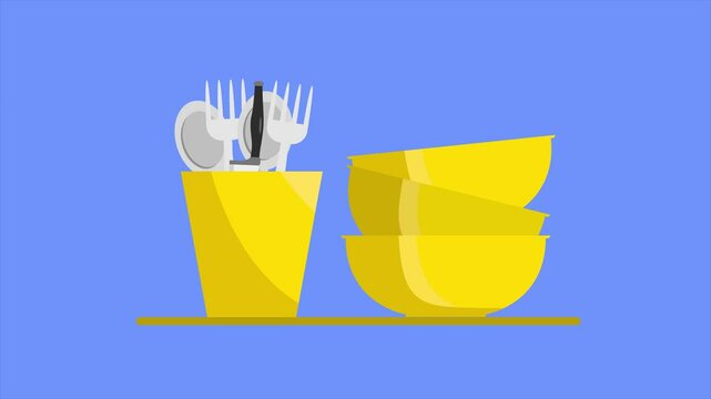 Animated video  Kitchen tool concept. Full length animation illustration. High quality 4k footage
