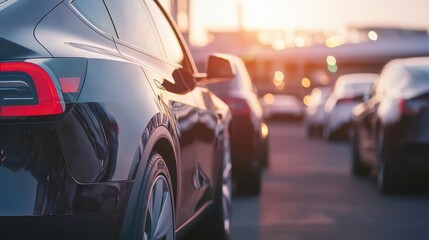 A high-speed car races along a city motorway with motion blur, highlighting urban transportation, energy-saving concepts, and sustainability themes.