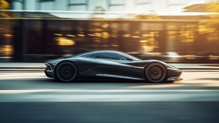 Fototapeta premium Speed ​​Car with natural energy technology on blurred motion, AI generated images
