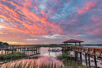 Sunrise at the Docks Along the River