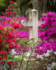 Stone Cross in Cemetery Garden