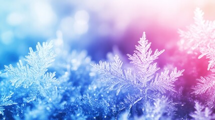 Icy frozen colorful background with frosty patterns. Natural ice texture on the glass. Colorful abstract nature background Horizontal banner