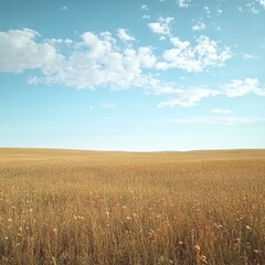 Naklejka premium A prairie with rolling golden grass, a few scattered wildflowers.