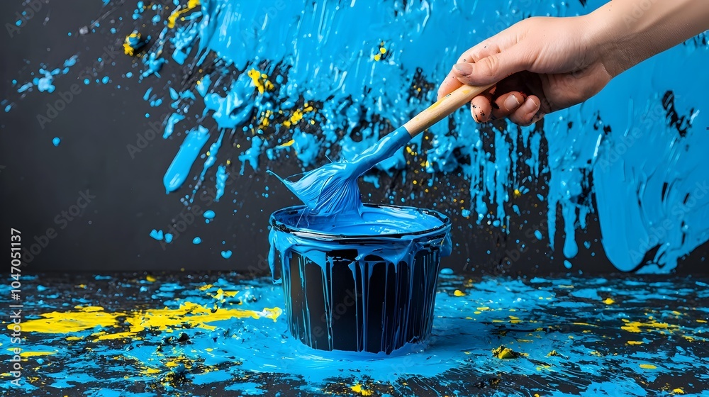 Leinwandbilder Precision streaks of luminescent blue dye flowing and dispersing through a dark inky base creating a captivating dynamic abstract composition  The image explores the interplay of color movement