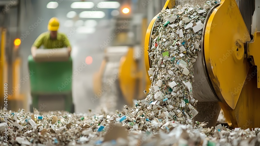 Aufkleber recycled paper being processed and transformed into new paper pulp showcasing the sustainable and ec
