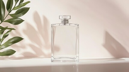 An elegant translucent bottle in a tone-on-tone setting, blending effortlessly with a background of matching shades and soft light refractions