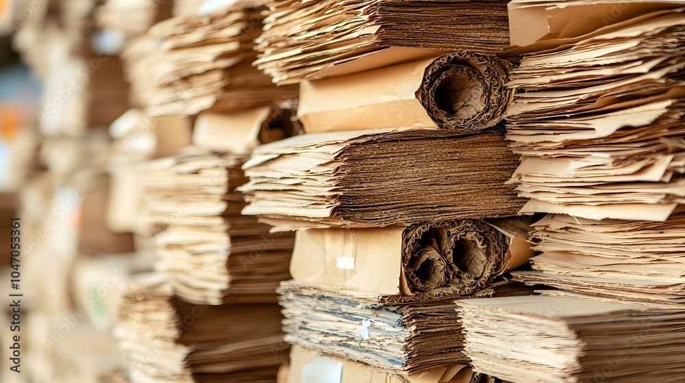 Poster Stacks of kraft paper neatly arranged and ready for use in industrial packaging applications such as product protection storage shipping and delivery