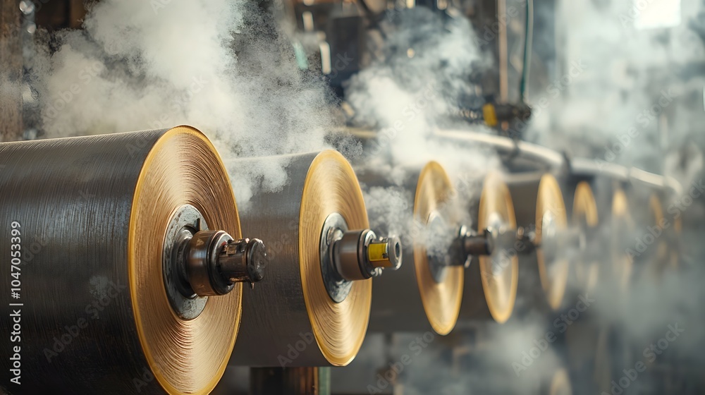 Aufkleber Steam Powered Paper Manufacturing Process with Drying Rollers in Factory Environment  Industrial machinery and equipment used in the production of paper goods
