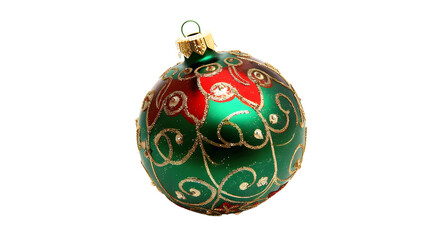 A green and red Christmas ornament, isolated on white